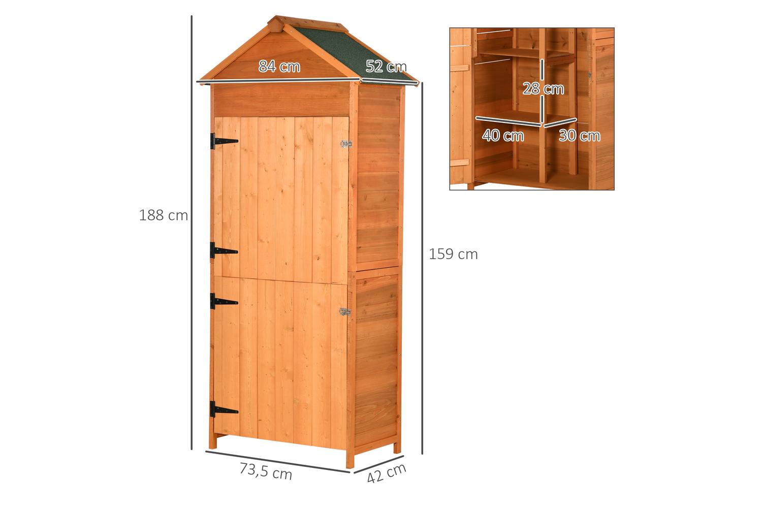 Outsunny Wooden Garden Storage Shed with 3 Shelves Double Lockable Doors | Teak-2