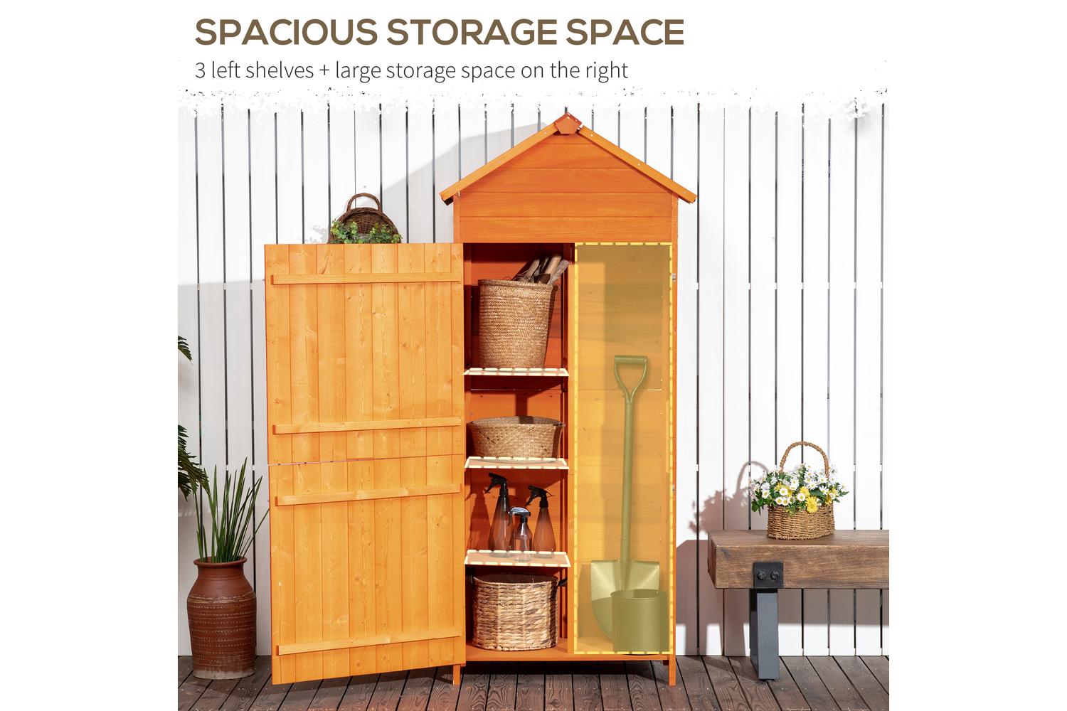 Outsunny Wooden Garden Storage Shed with 3 Shelves Double Lockable Doors | Teak-3