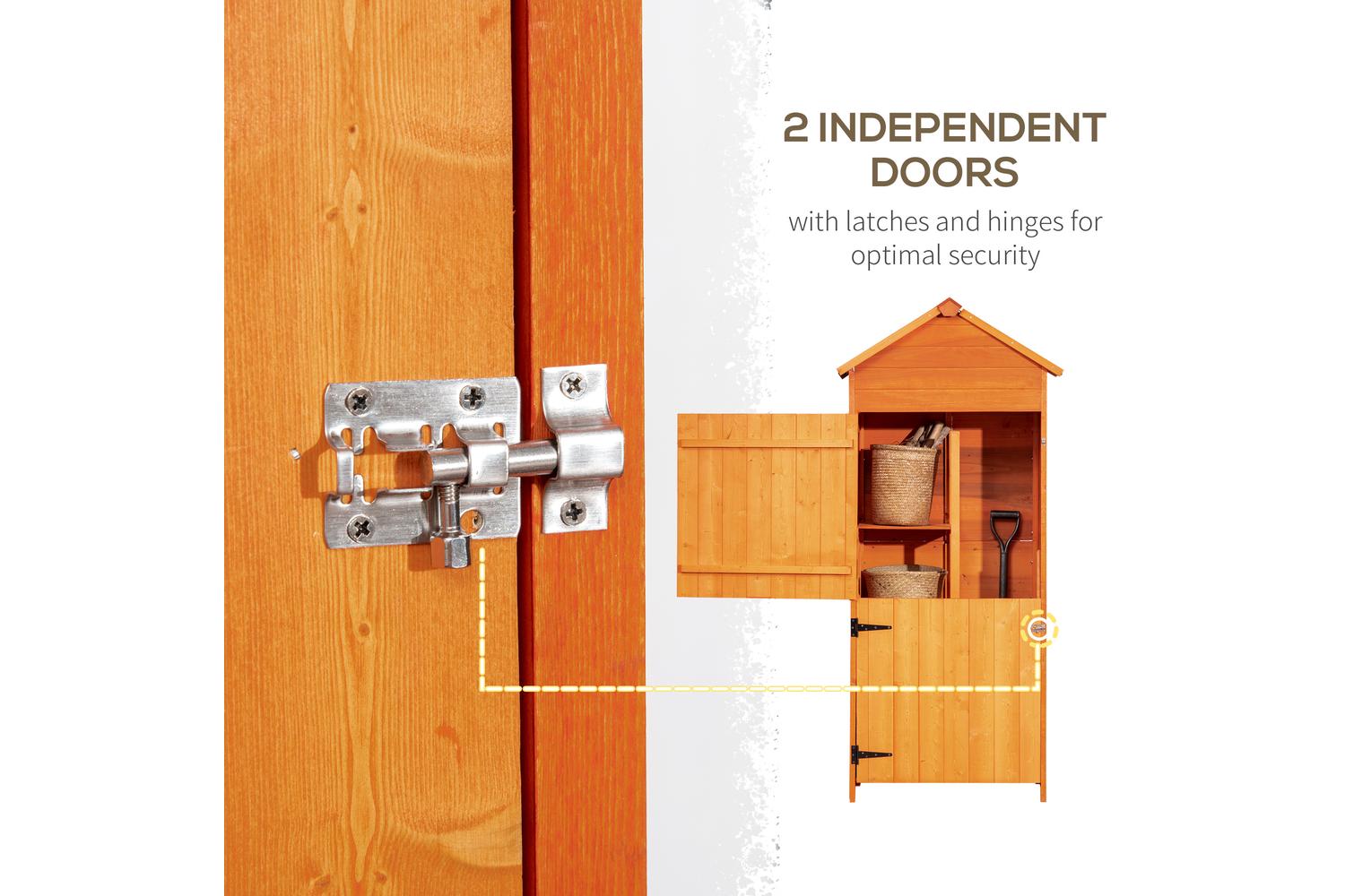 Outsunny Wooden Garden Storage Shed with 3 Shelves Double Lockable Doors | Teak-5