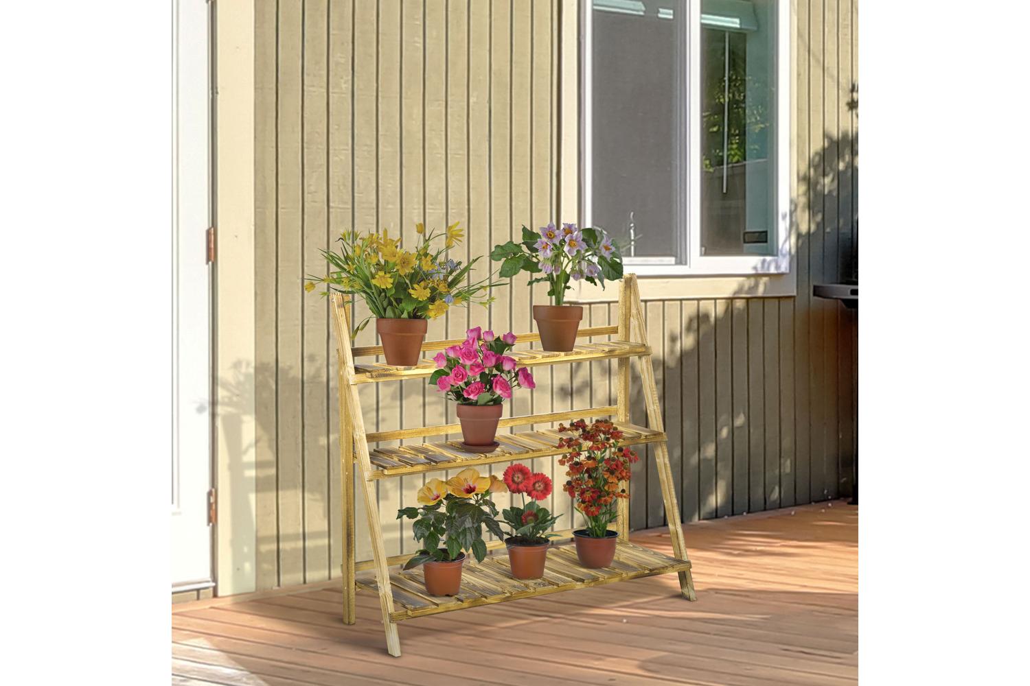 Outsunny Folding Design Flower Shelf | Brown