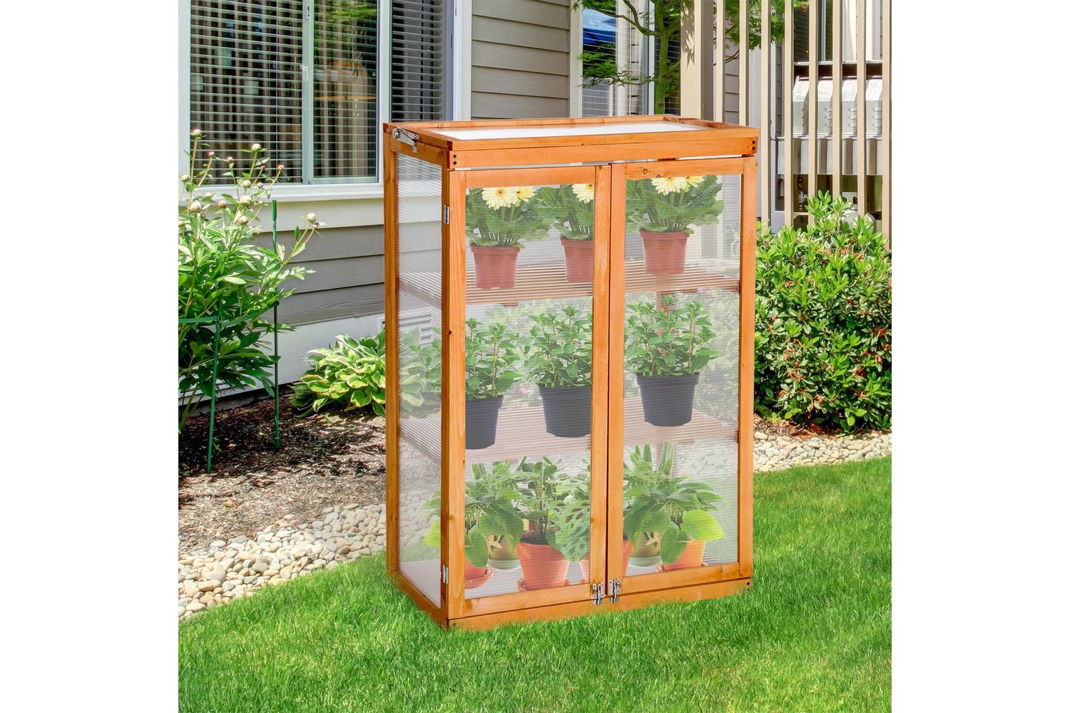 Outsunny 3-Tier Outdoor Garden Wooden Greenhouse | Natural