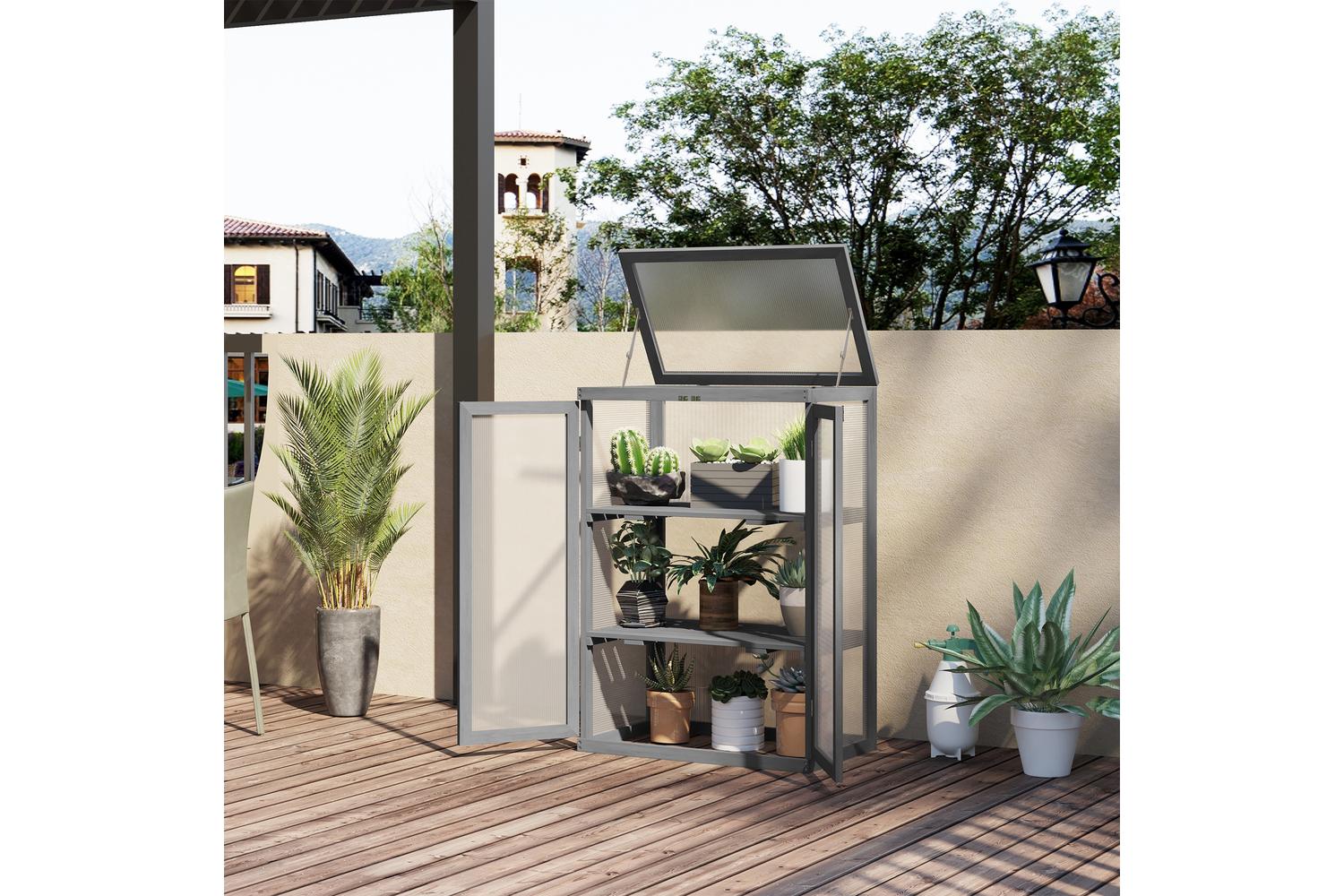 Outsunny 3-Tier Outdoor Garden Wooden Greenhouse | Dark Grey
