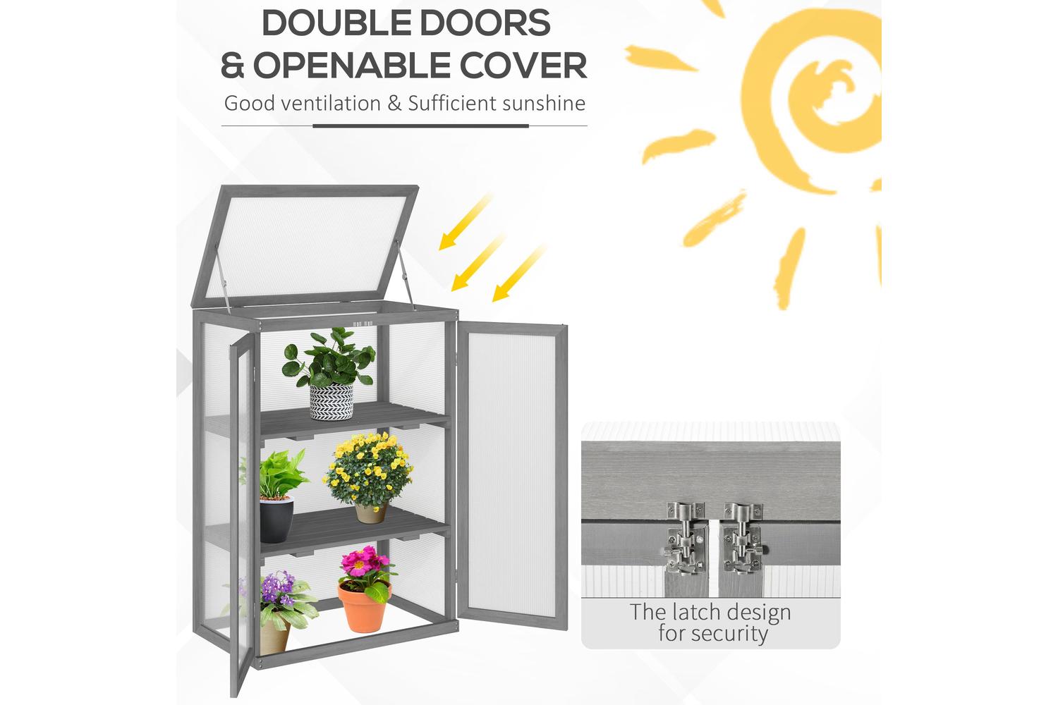 Outsunny 3-Tier Outdoor Garden Wooden Greenhouse | Dark Grey-4