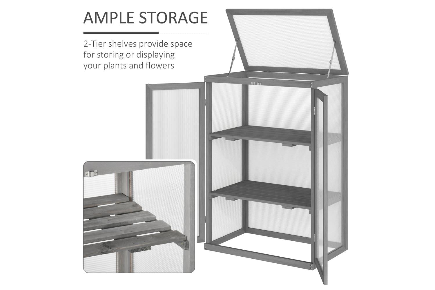 Outsunny 3-Tier Outdoor Garden Wooden Greenhouse | Dark Grey-5