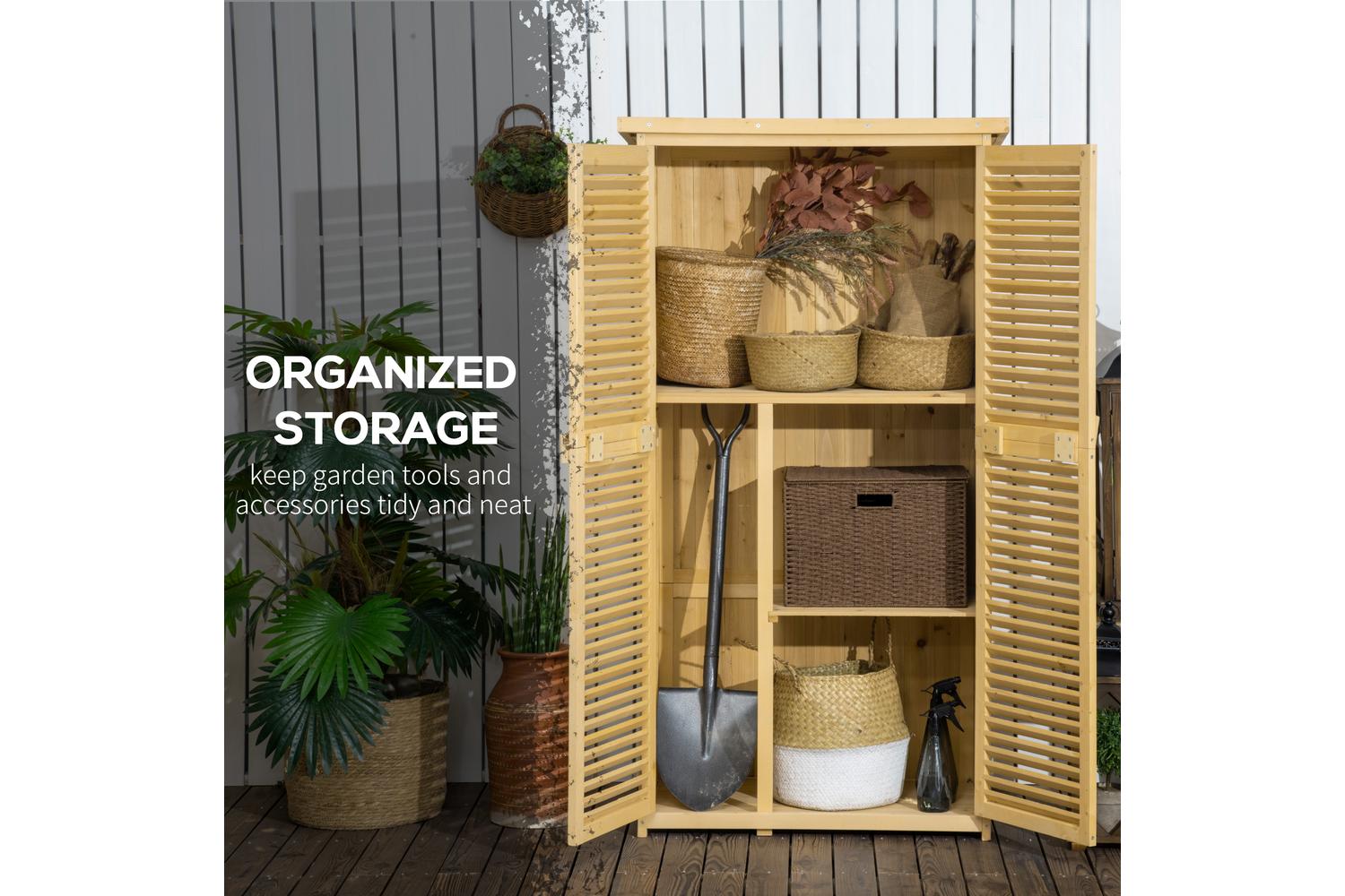 Outsunny Wooden Garden Storage Shed | Natural-4