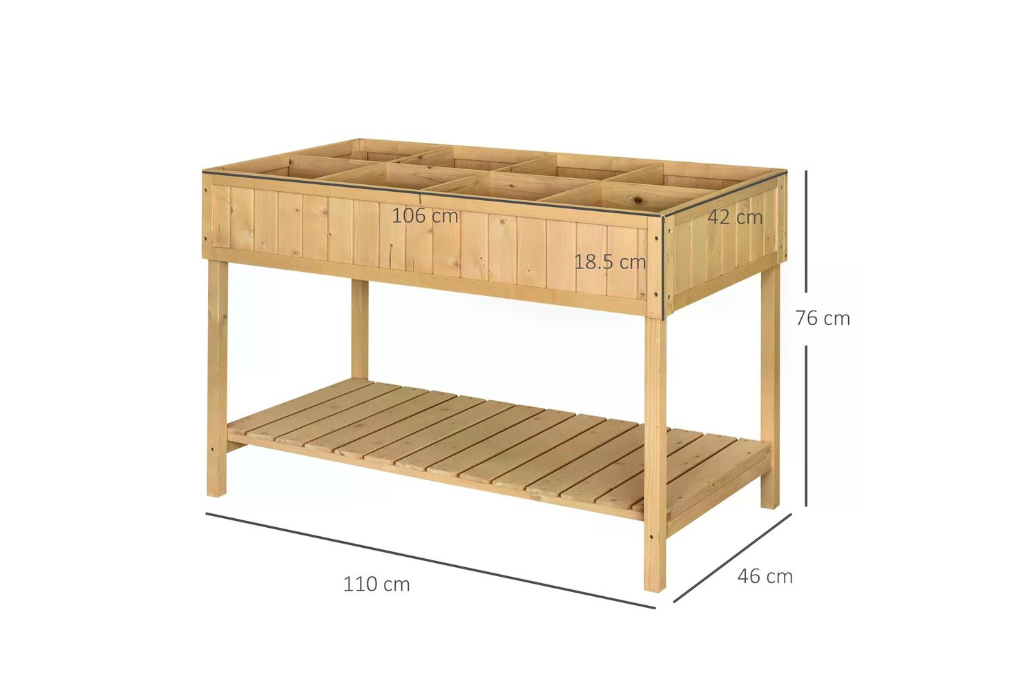Outsunny Fir Wood Rectangular Planter Bed with Bottom Shelf | Natural-2