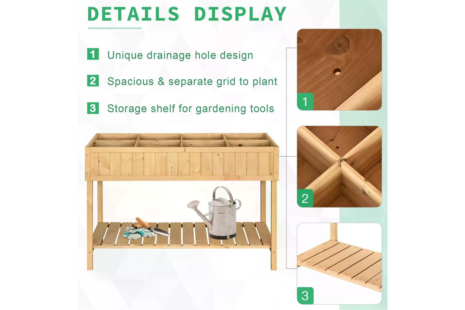 Outsunny Fir Wood Rectangular Planter Bed with Bottom Shelf | Natural-6