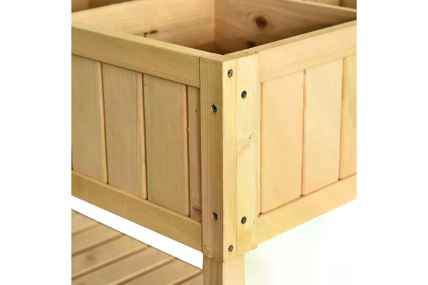 Outsunny Fir Wood Rectangular Planter Bed with Bottom Shelf | Natural-7