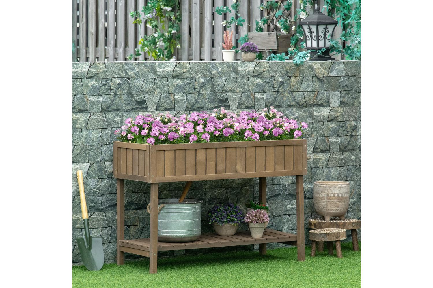 Outsunny Wooden Raised Planter Box | Brown