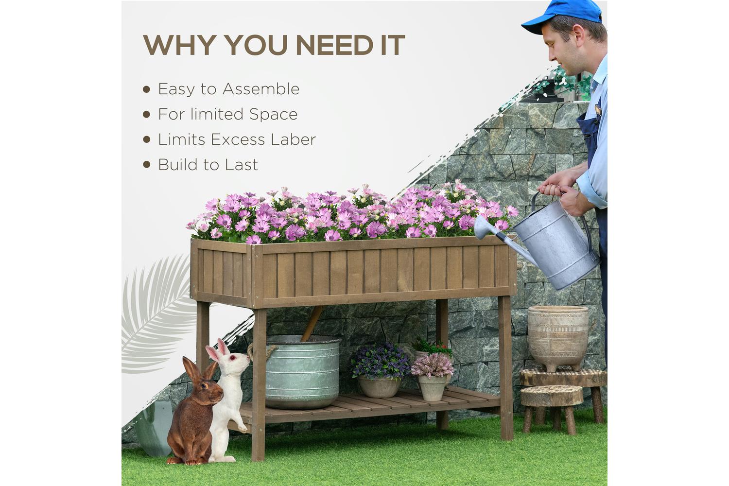 Outsunny Wooden Raised Planter Box | Brown-3