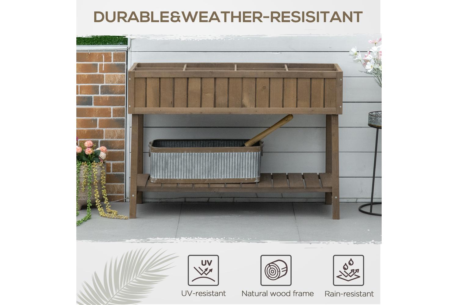 Outsunny Wooden Raised Planter Box | Brown-4