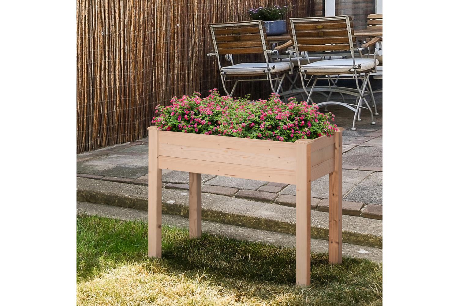Outsunny Wooden Raised Rectangular Planter Box | Natural