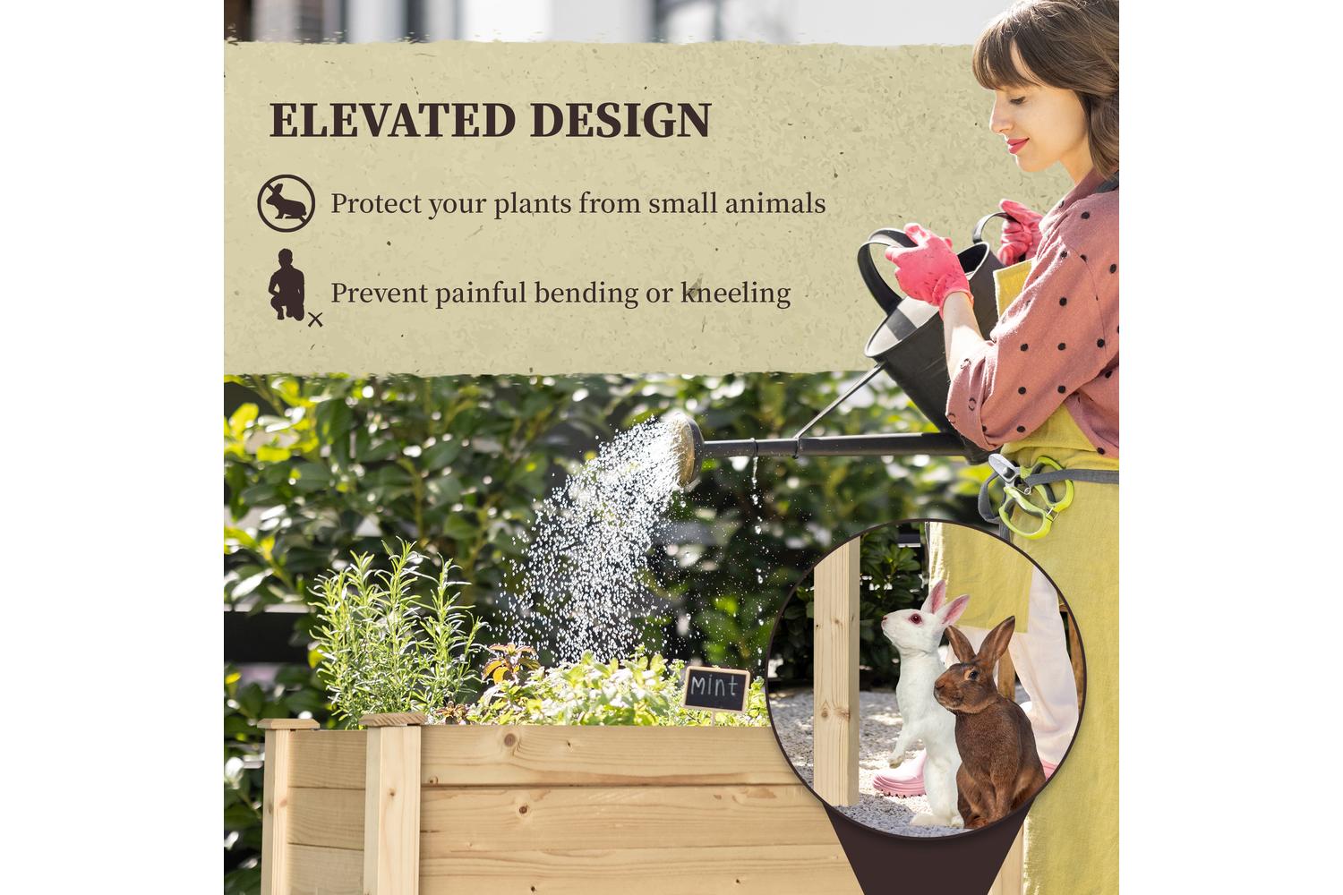 Outsunny Wooden Raised Rectangular Planter Box | Natural-4