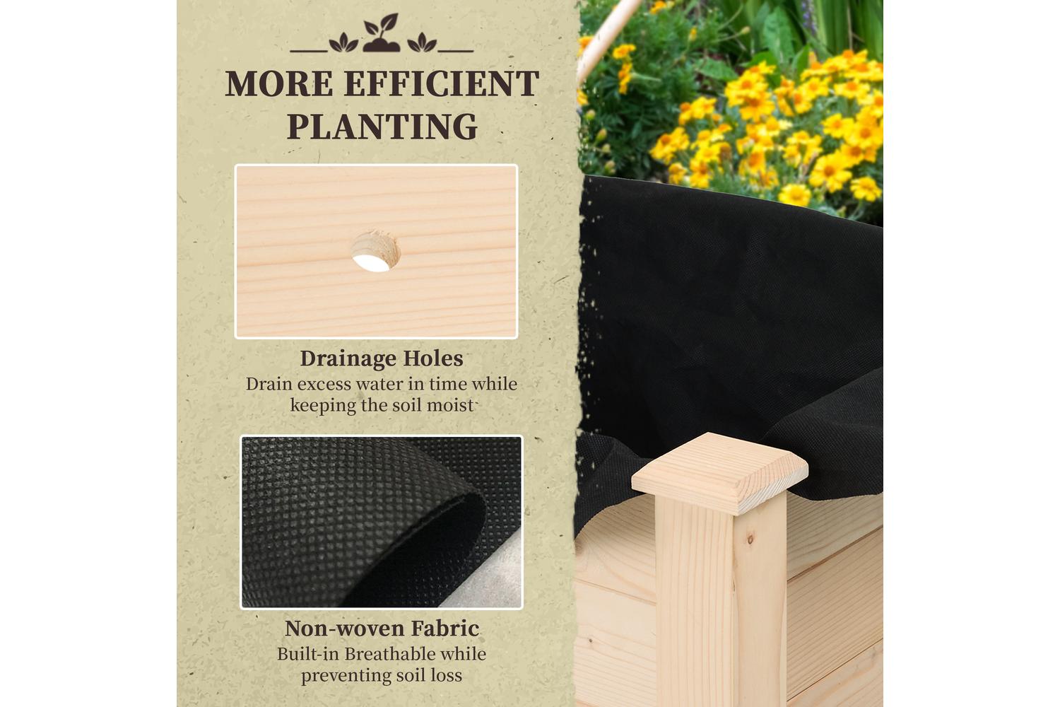 Outsunny Wooden Raised Rectangular Planter Box | Natural-5