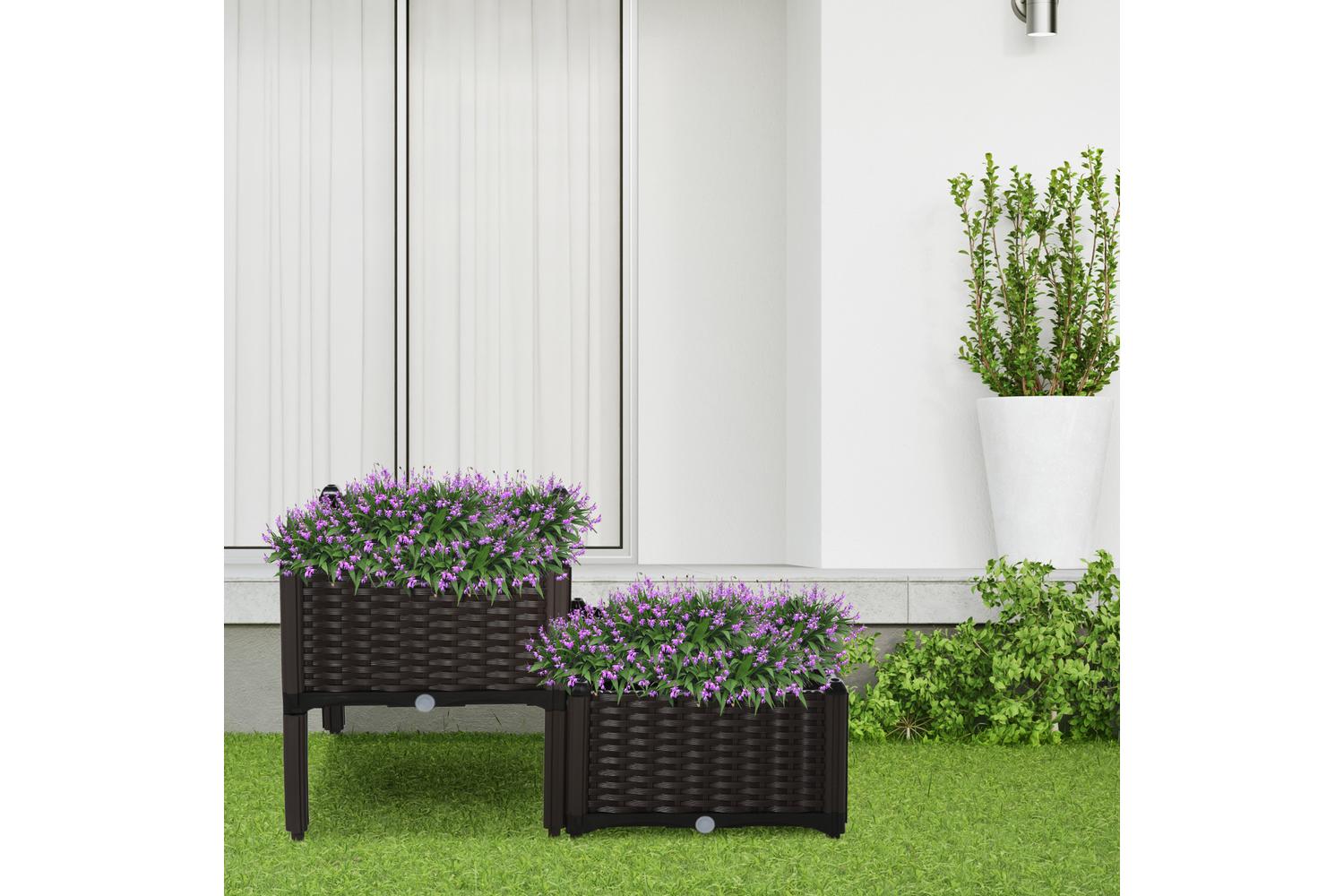 Outsunny Outdoor Garden Planter Box | Brown | Set of 2
