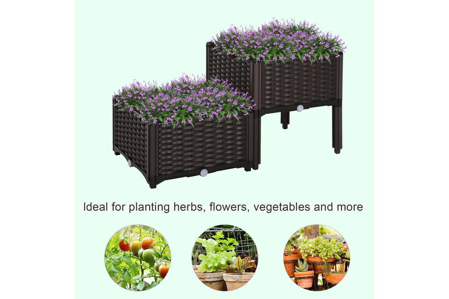 Outsunny Outdoor Garden Planter Box | Brown | Set of 2-3