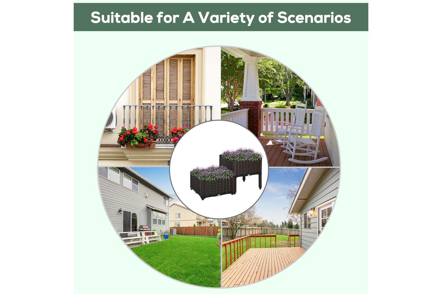 Outsunny Outdoor Garden Planter Box | Brown | Set of 2-4