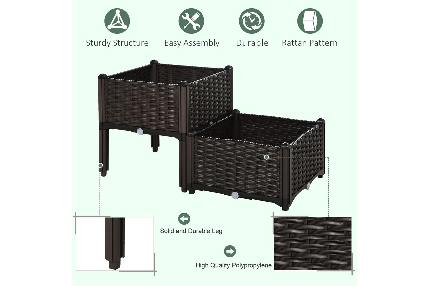 Outsunny Outdoor Garden Planter Box | Brown | Set of 2-6