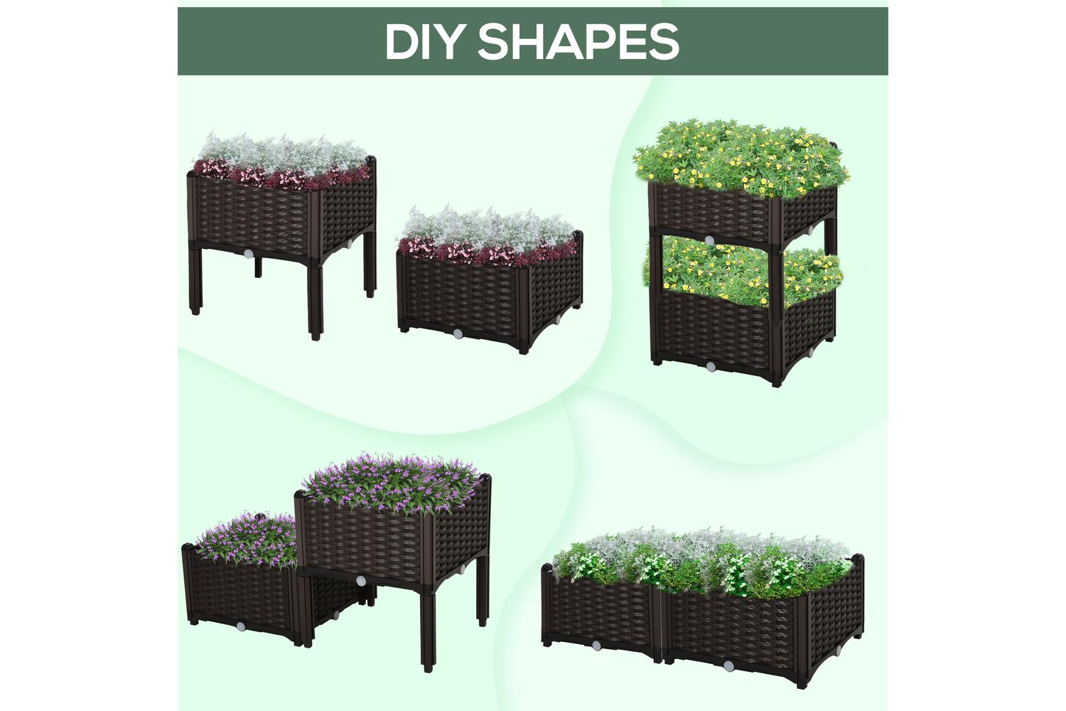 Outsunny Outdoor Garden Planter Box | Brown | Set of 2-7