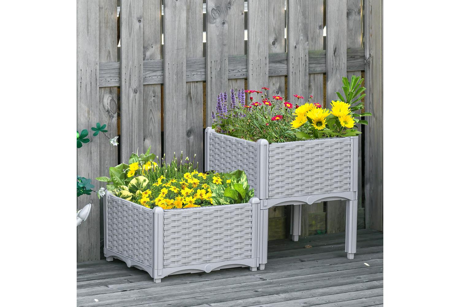 Outsunny Garden Flower Planter Box | Grey | Set of 2