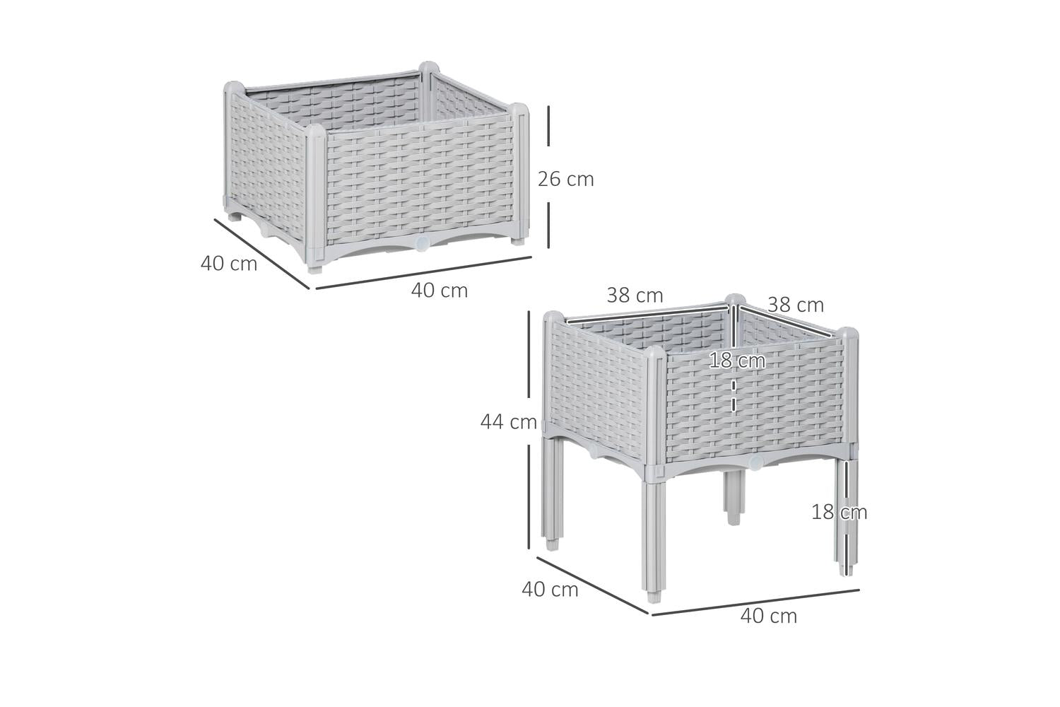 Outsunny Garden Flower Planter Box | Grey | Set of 2-2