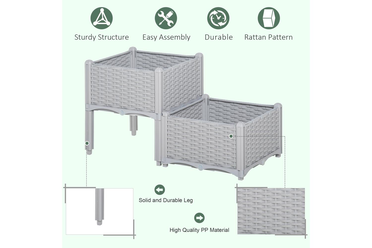 Outsunny Garden Flower Planter Box | Grey | Set of 2-3