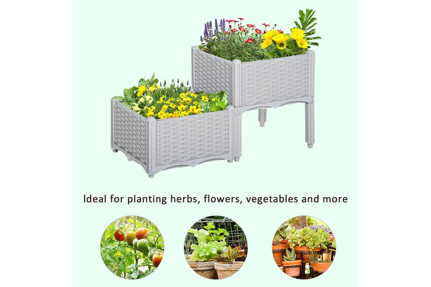 Outsunny Garden Flower Planter Box | Grey | Set of 2-6