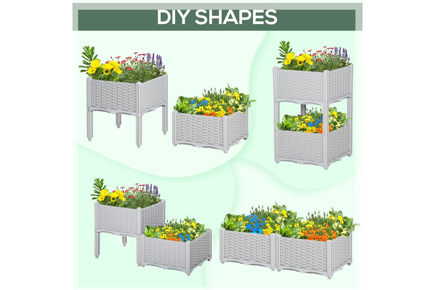 Outsunny Garden Flower Planter Box | Grey | Set of 2-7