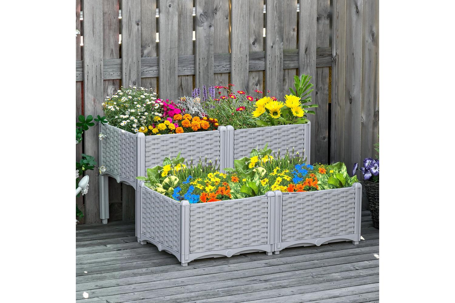 Outsunny Garden Flower Planter box | Grey | Set of 4