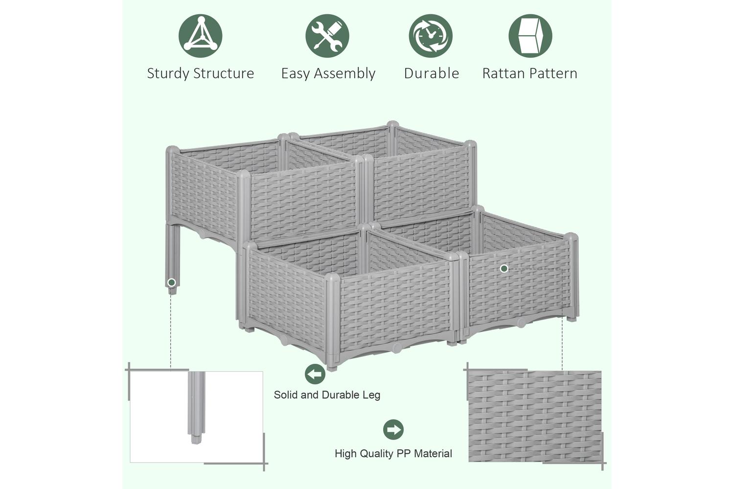 Outsunny Garden Flower Planter box | Grey | Set of 4-3