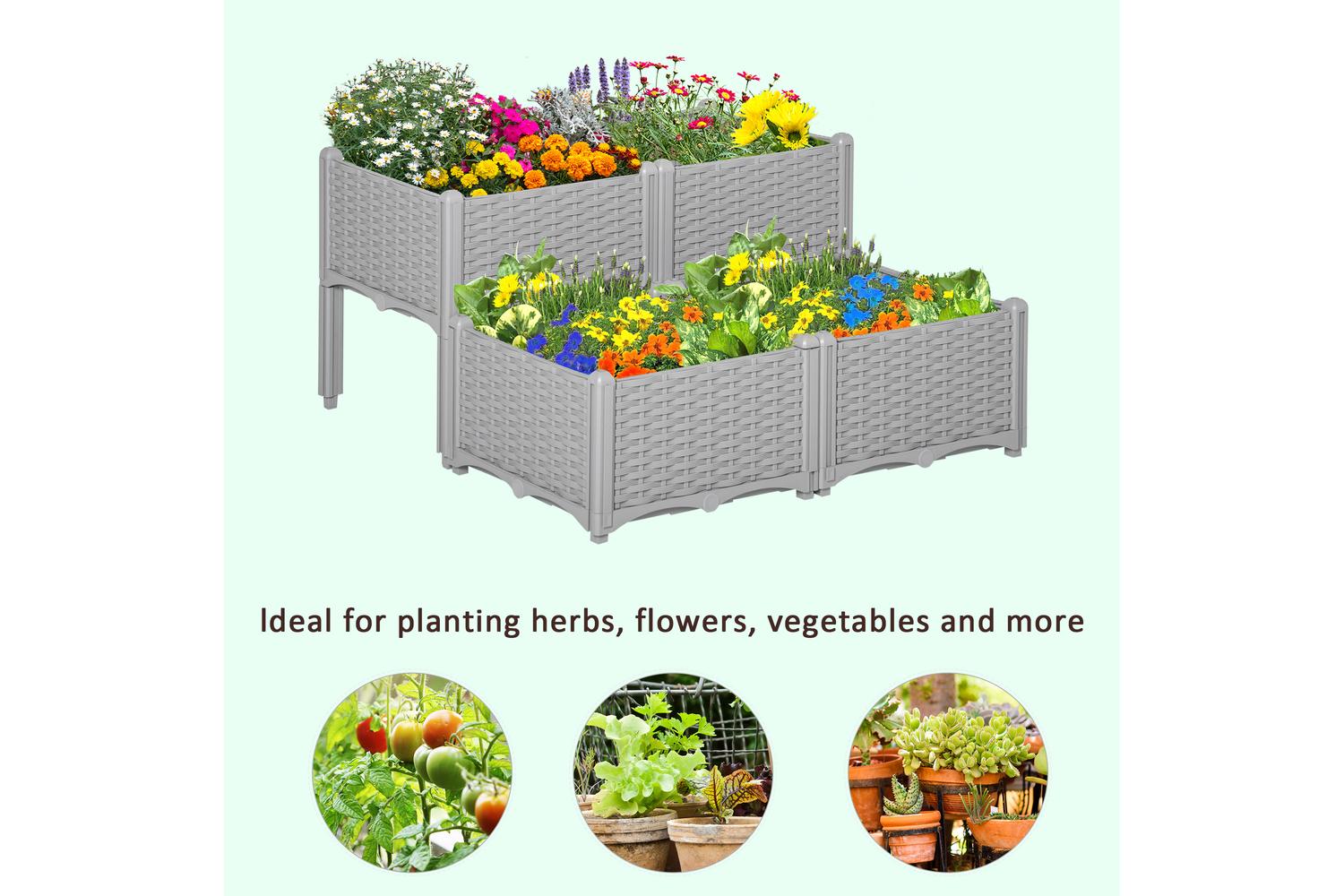 Outsunny Garden Flower Planter box | Grey | Set of 4-6
