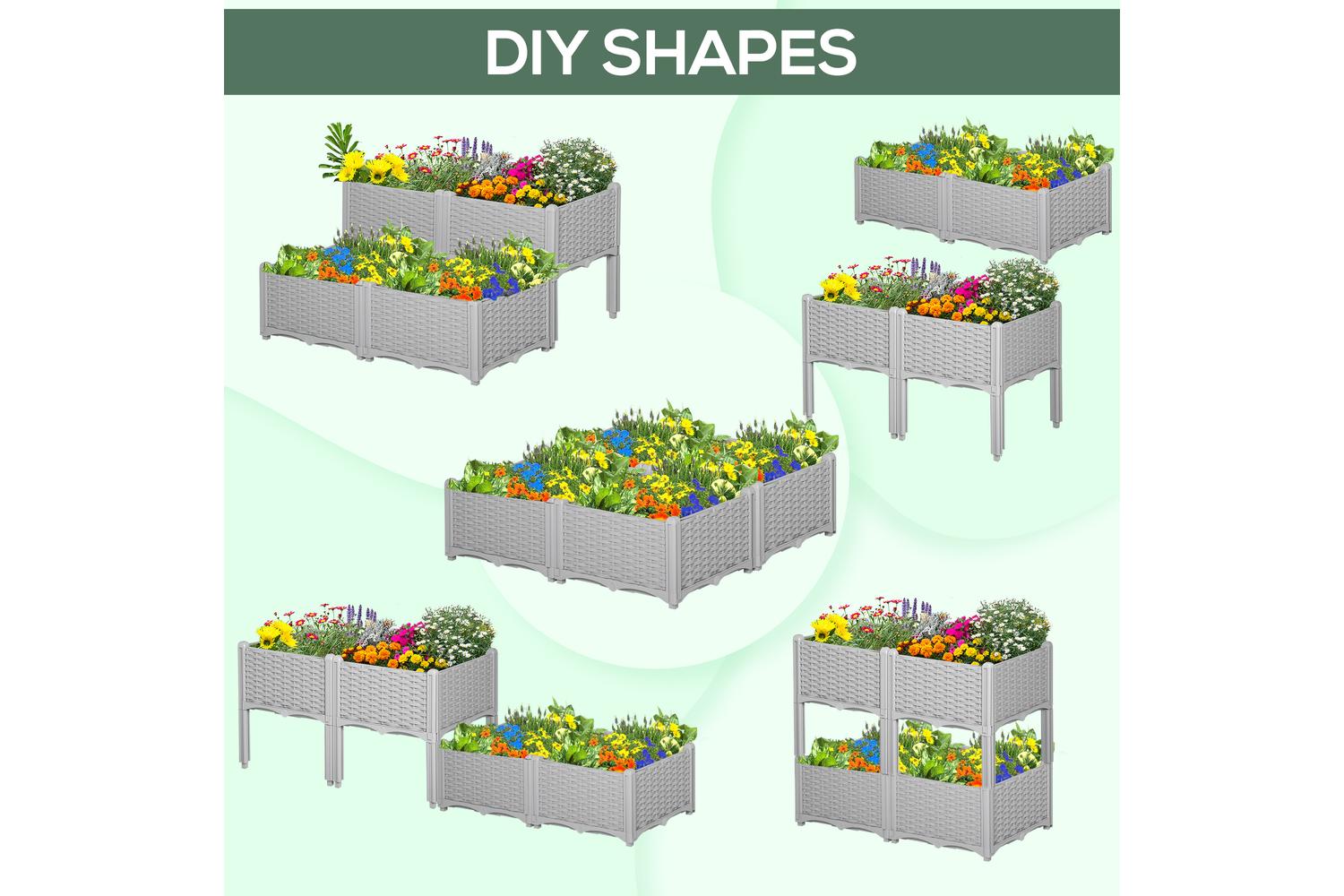 Outsunny Garden Flower Planter box | Grey | Set of 4-7