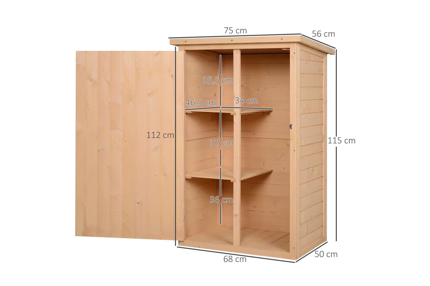 Outsunny Fir Wood Garden Storage Shed with Shelves | Natural-2