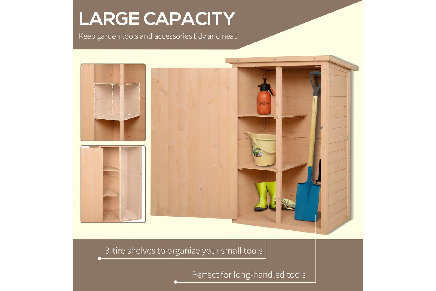 Outsunny Fir Wood Garden Storage Shed with Shelves | Natural-3