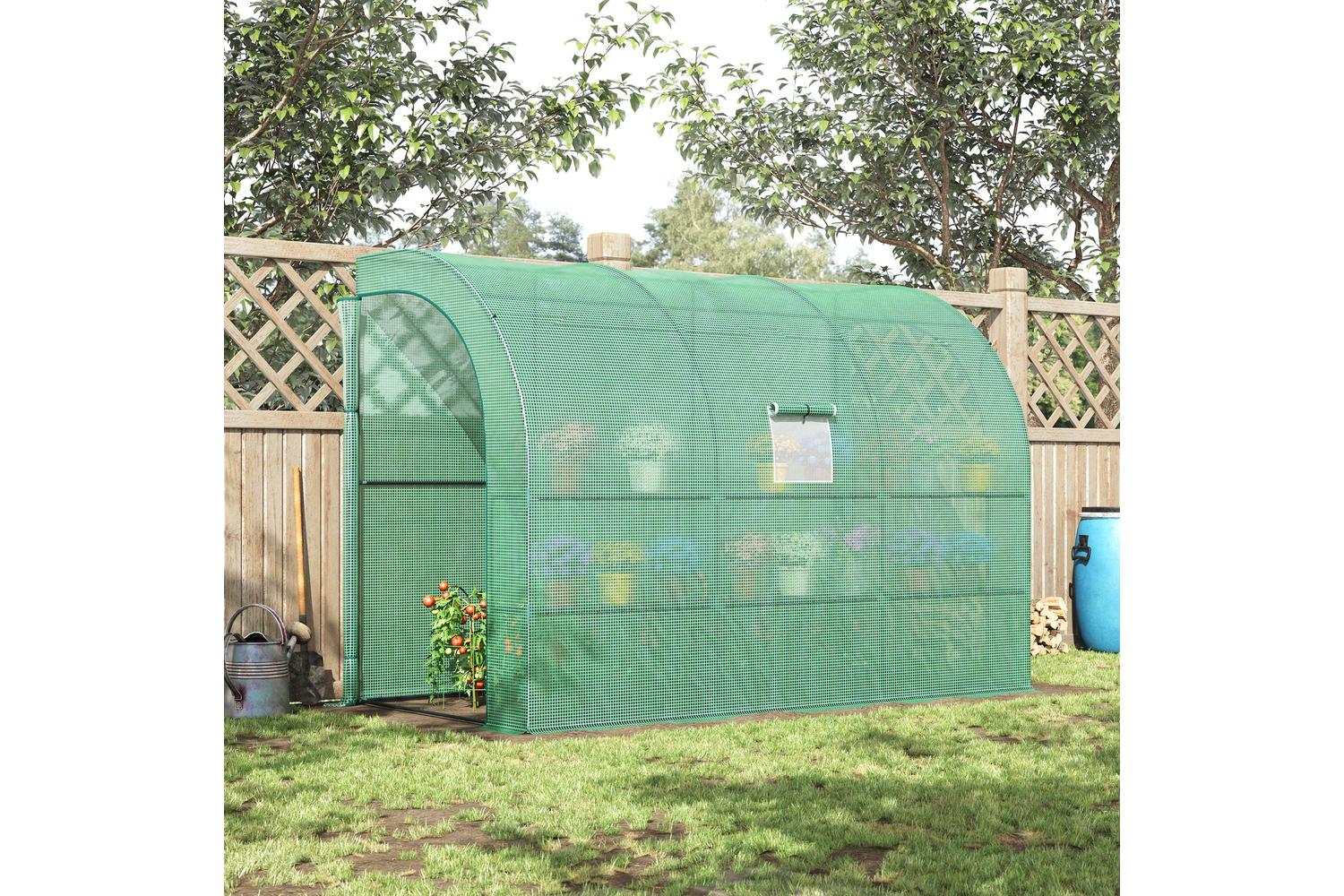 Outsunny Walk-In Lean Wall Greenhouse with Windows and Doors | Green