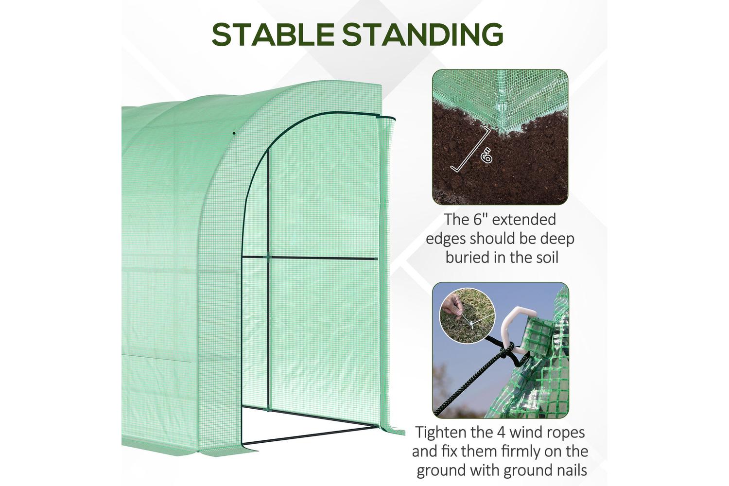 Outsunny Walk-In Lean Wall Greenhouse with Windows and Doors | Green-3