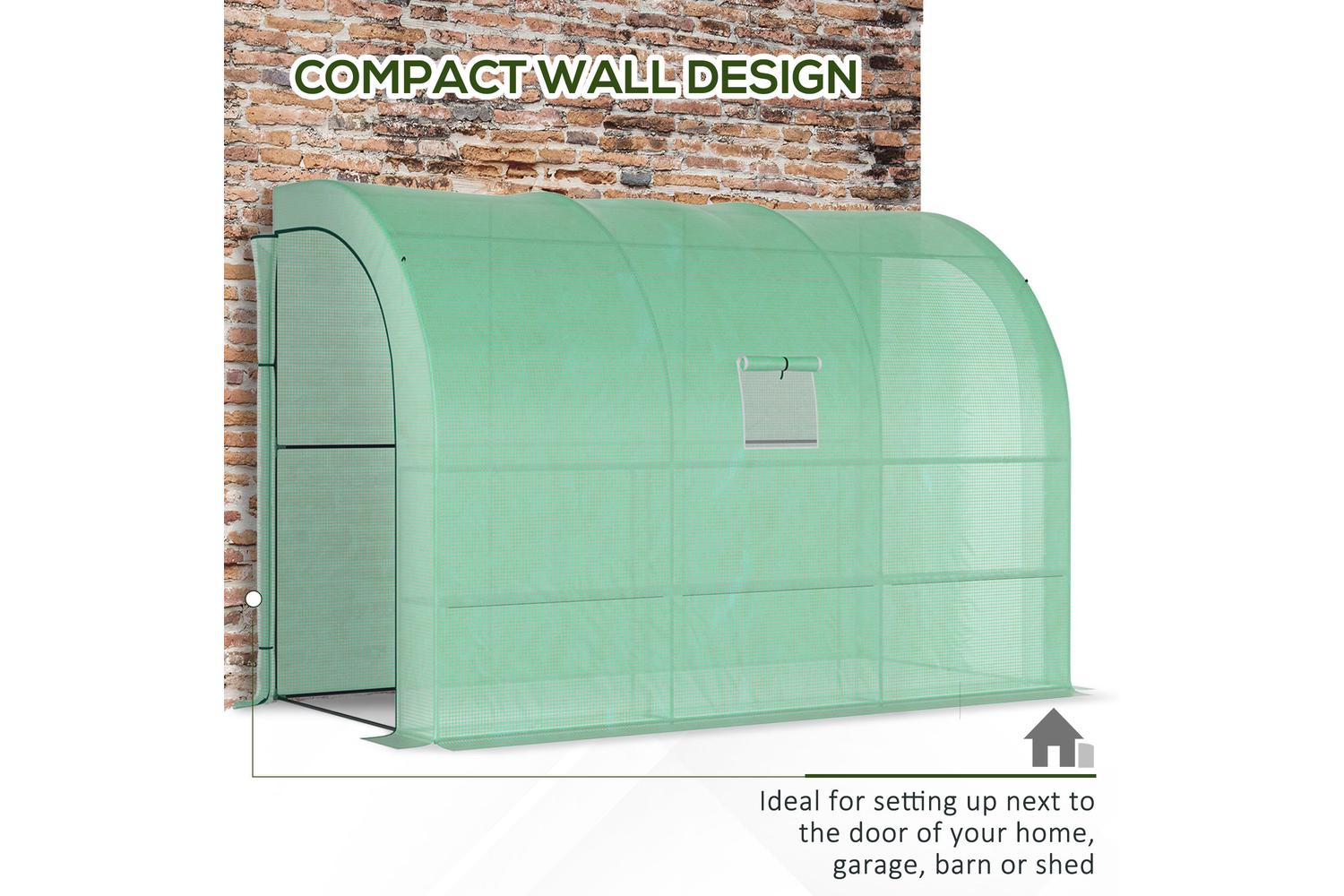 Outsunny Walk-In Lean Wall Greenhouse with Windows and Doors | Green-4