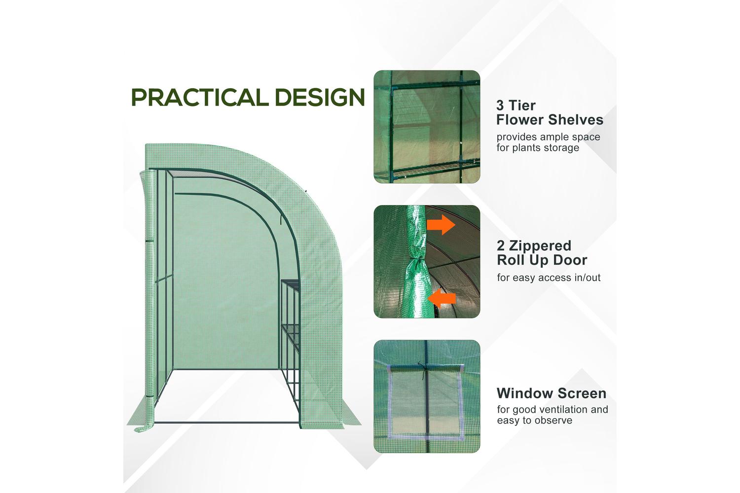 Outsunny Walk-In Lean Wall Greenhouse with Windows and Doors | Green-6