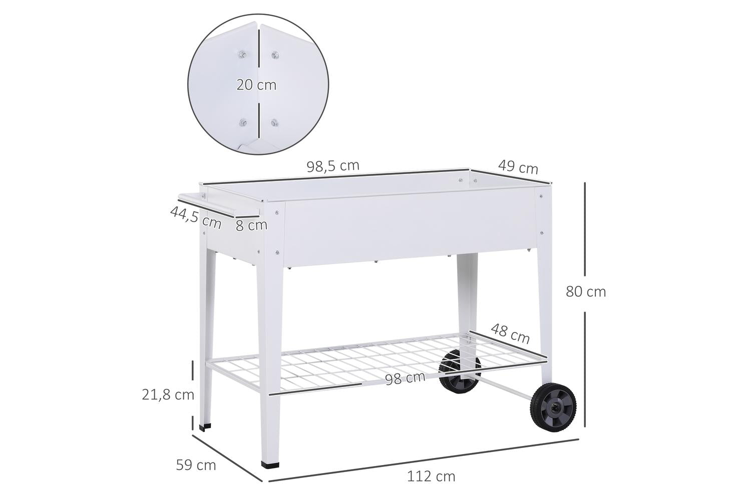 Outsunny Outdoor Garden Plant Box with Storage Shelf Wheels | White-2