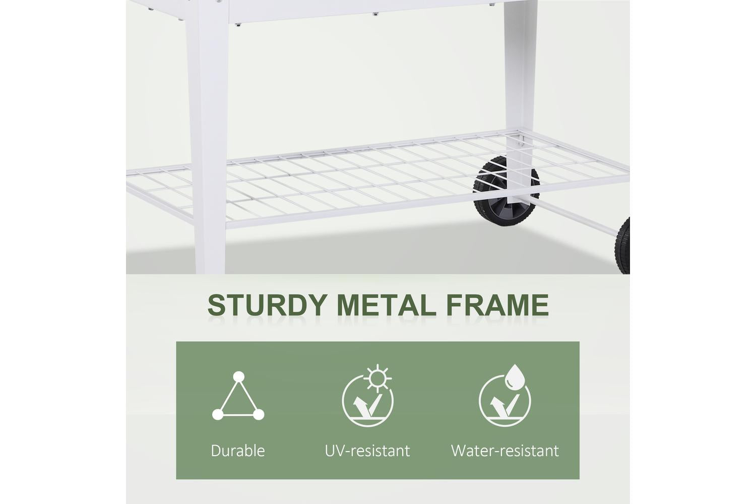 Outsunny Outdoor Garden Plant Box with Storage Shelf Wheels | White-6