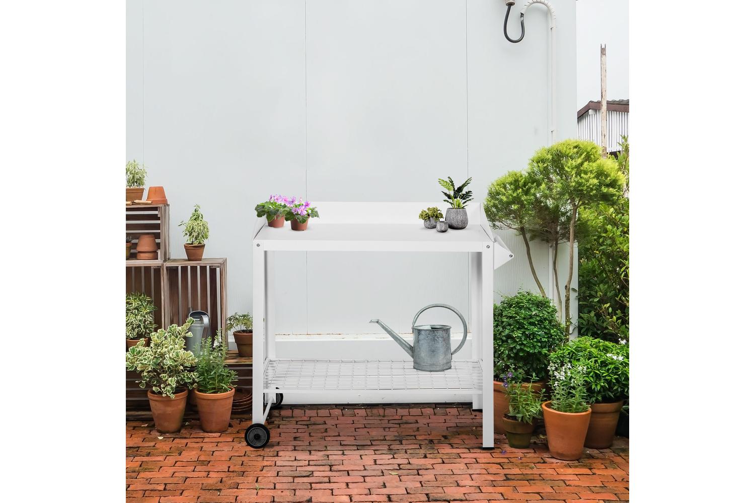 Outsunny Metal Outdoor Gardening Bench | White