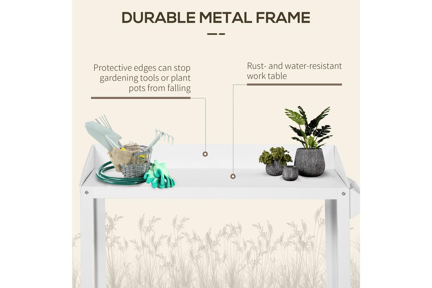 Outsunny Metal Outdoor Gardening Bench | White-3