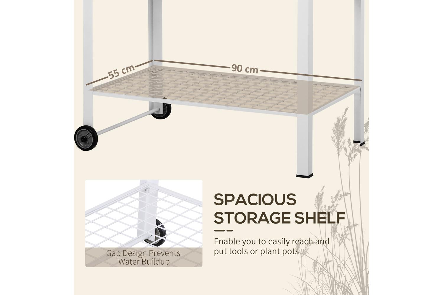 Outsunny Metal Outdoor Gardening Bench | White-4
