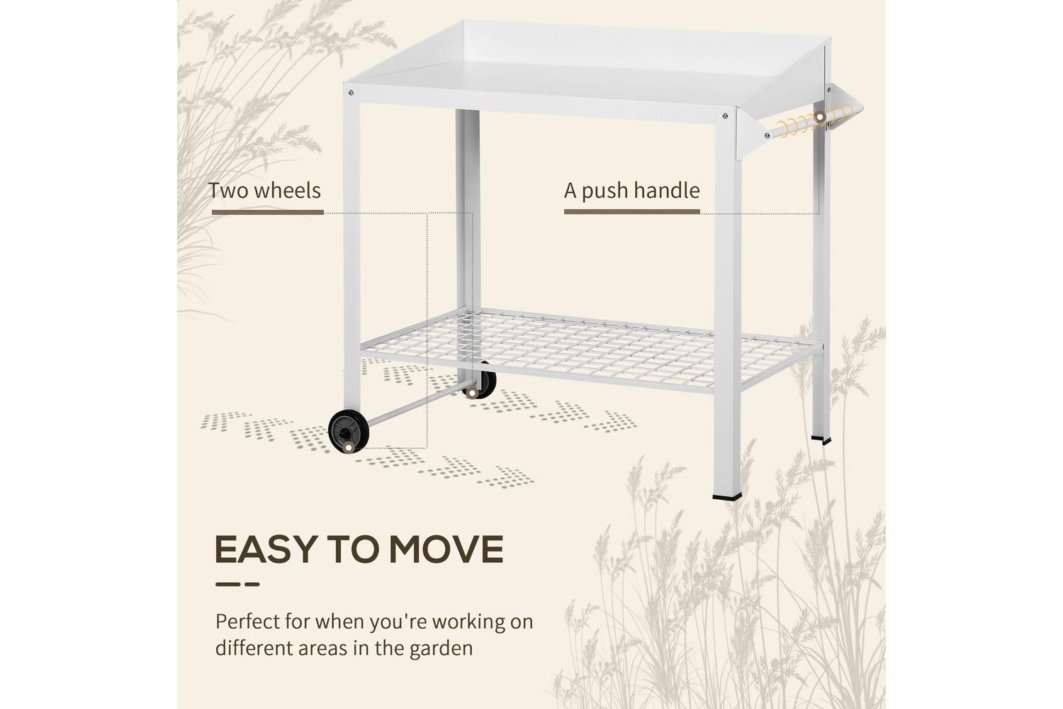 Outsunny Metal Outdoor Gardening Bench | White-5