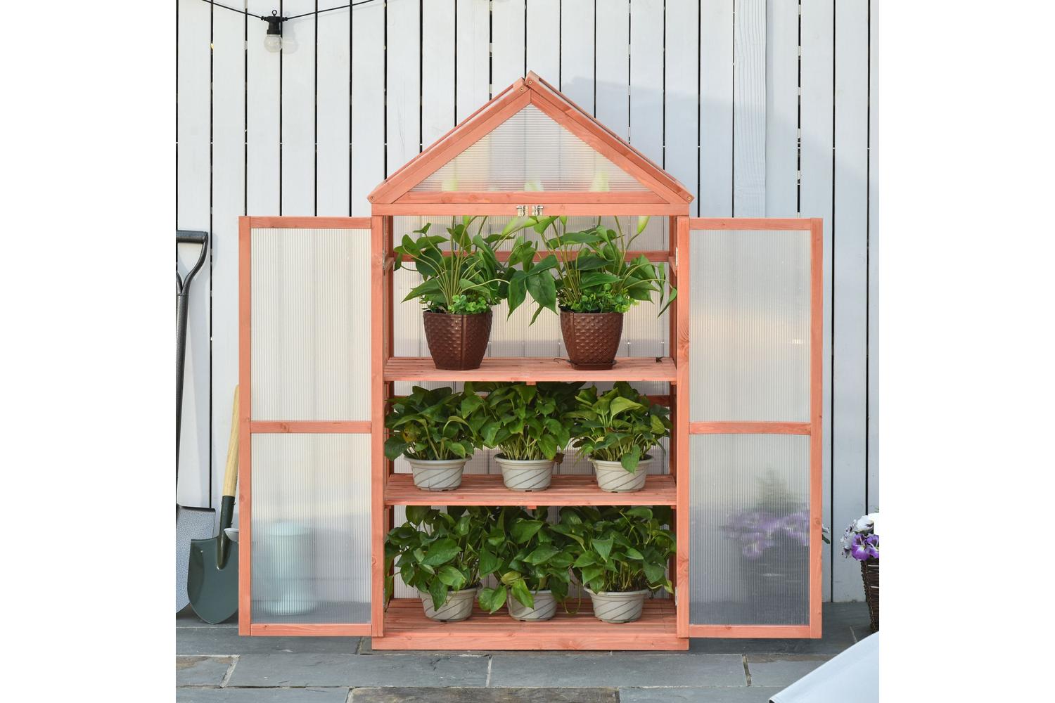 Outsunny Greenhouse Wooden Cold Frame | Orange