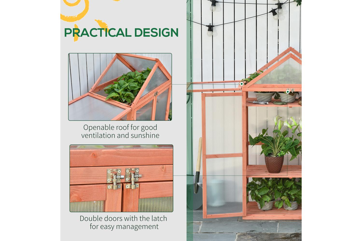 Outsunny Greenhouse Wooden Cold Frame | Orange-4