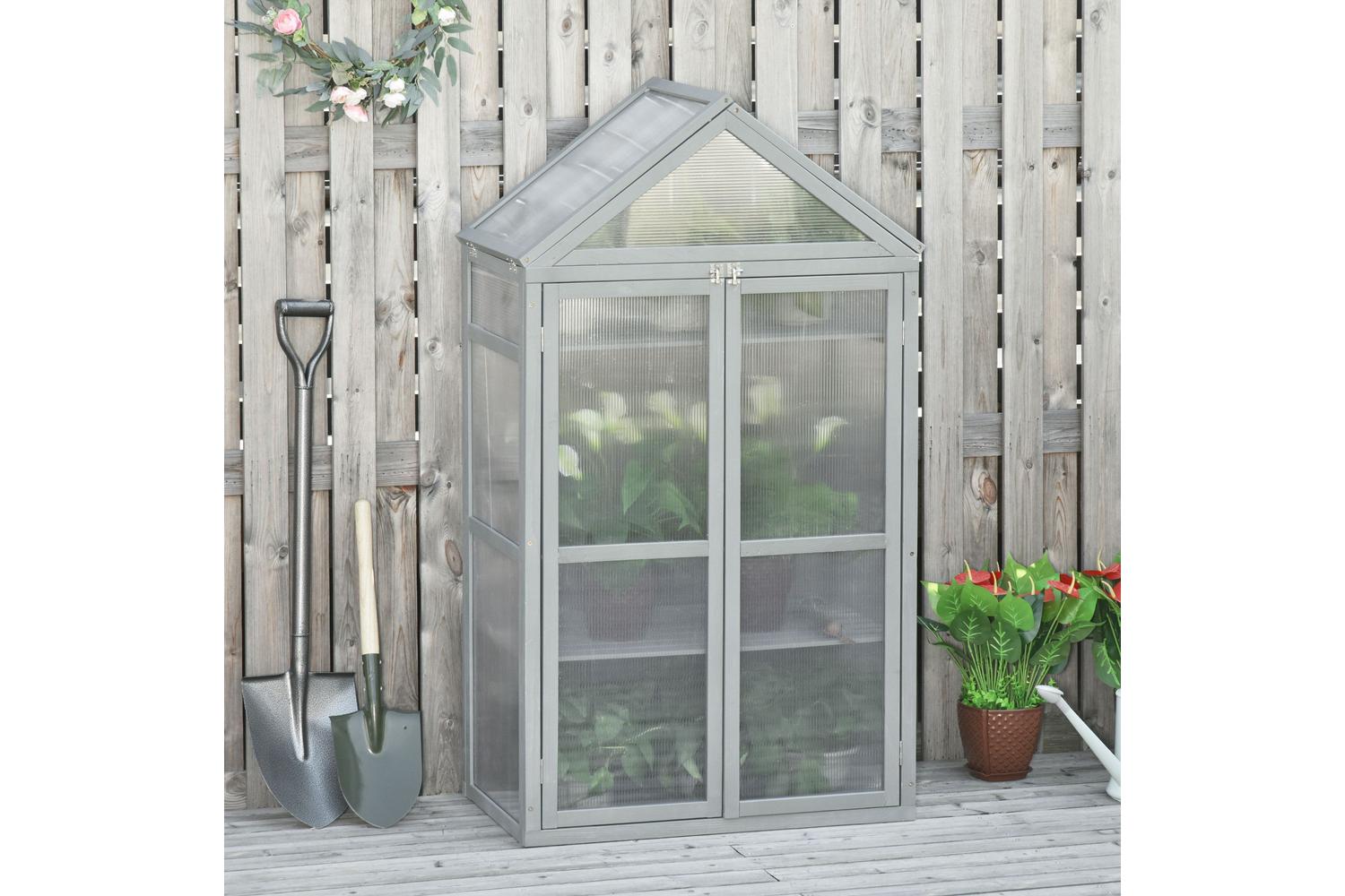 Outsunny Greenhouse Wooden Cold Frame | Grey