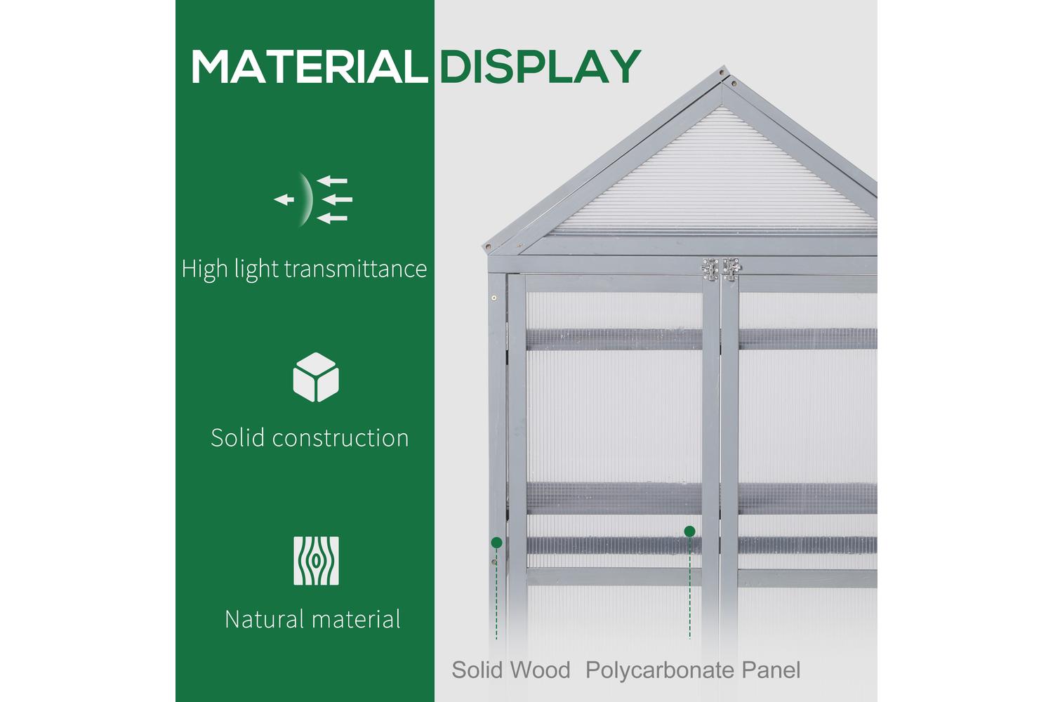 Outsunny Greenhouse Wooden Cold Frame | Grey-3