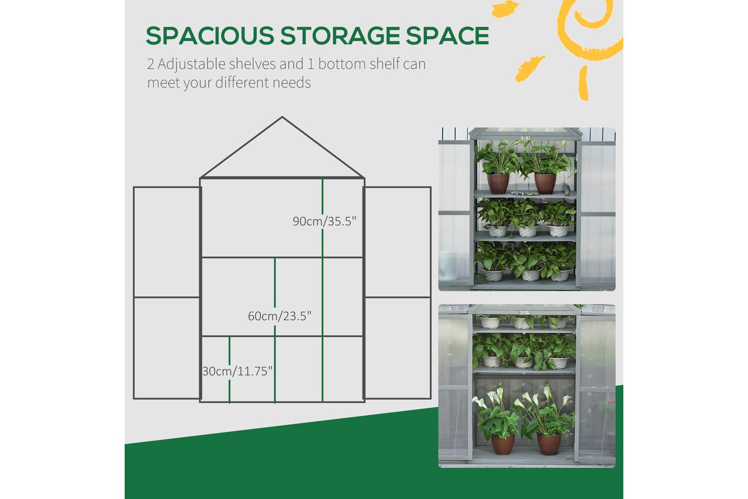 Outsunny Greenhouse Wooden Cold Frame | Grey-4