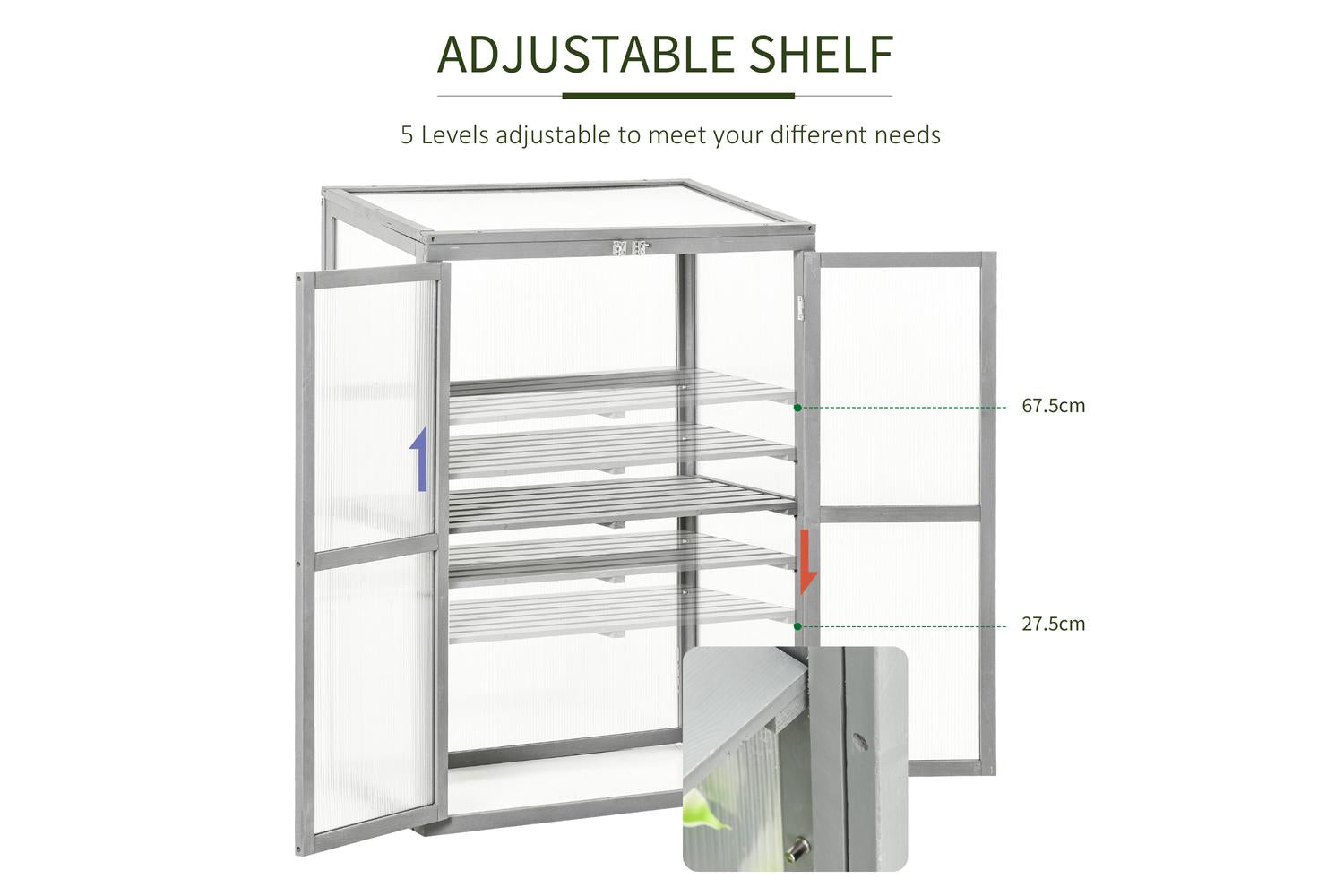 Outsunny Garden Cold Frame Greenhouse with Adjustable Shelf | Grey-4